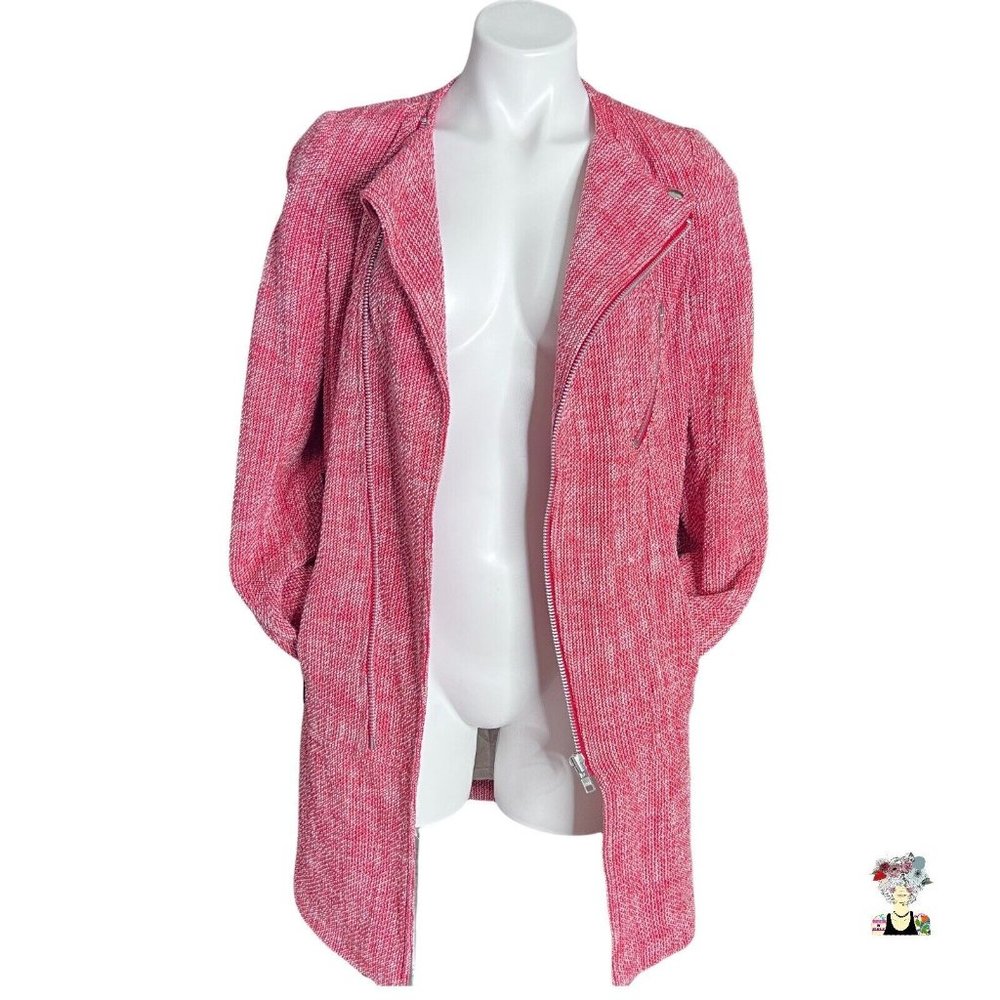 Vintage Belaire Red White Tweed Zip Up Sweater Coat  Metal Zippers Pockets S - Picture 7 of 12